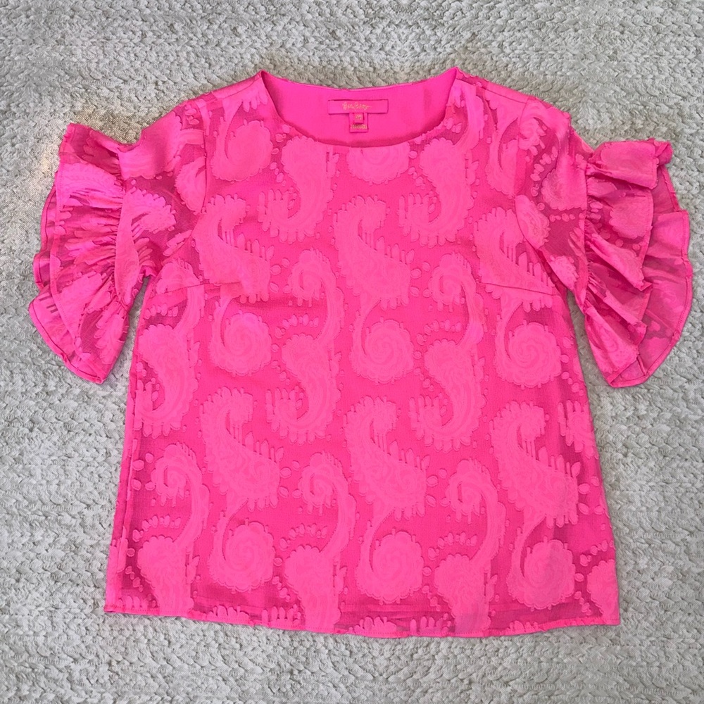 Lilly Pulitzer Darlah Pink Ruffle Sleeve Top